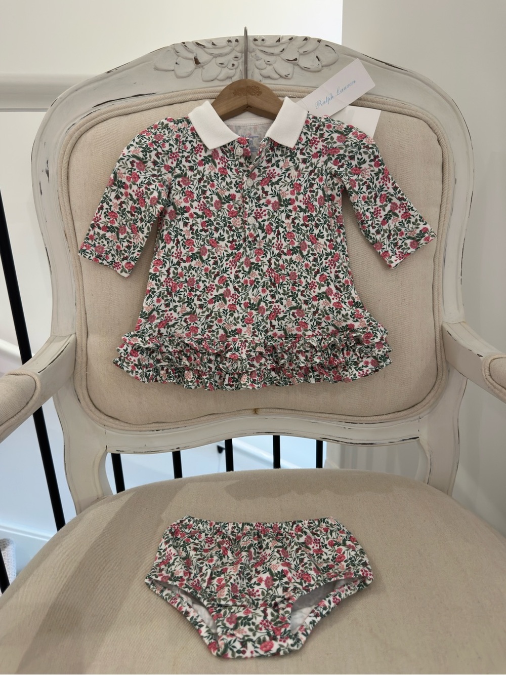 🦢 3 Mth Ralph Lauren 100% Cotton Floral Ruffle Polo Baby Dress with Bloomers NWT - Picture 15 of 16